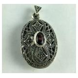 Vintage Garnet & Marcasite Locket 8.3 grams