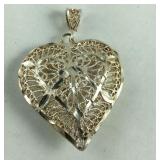 Diamond Cut Filigree Heart Pendant 5.4 grams