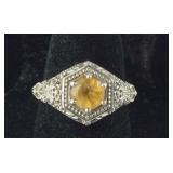 Filigree Style Man-Made Topaz Ring 3.6