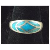 Inlaid Turquoise Dome Ring 2.4 grams Sterling