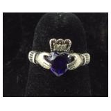 Amethyst Heart Claddagh Ring 2.2 grams Sterling