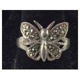 Marcasite Butterfly Ring 3.4 grams Sterling