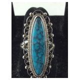 Vintage Elongated Turquoise Ring Made in Mexico