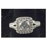 CZ Halo Engagement Ring 4.6 grams Sterling