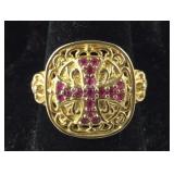 Ruby Cross Ring Gold Plated 5.1 grams