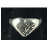 Double Flower Dome Heart Ring 3.3 grams Sterling