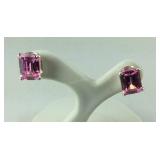 Emerald Cut Pink CZ Stud Earrings 2 grams
