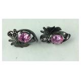 Vintage Pink CZ Stud Earrings 4.4 grams Sterling