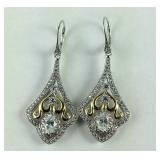 Ornate Two-Tone Lever Back CZ Drop Earrings 9.4