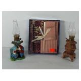 Stationary set and two small oil lanterns, 10"