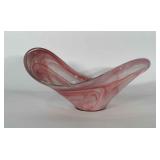 Pink and white art glass bowl. Measures 16"