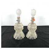Vanity lamps, pair, heavy clear glass, stand 13"
