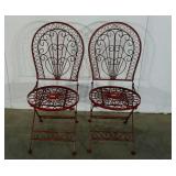 Two cafe-style folding wirework chairs, painted