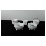 Milk glass, includes two tri-footed diamond point