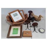 Mixed lot: wooden 8x10 frames, basket, duck and