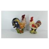 Two ceramic rooster statues, 10.5 and 12" tall