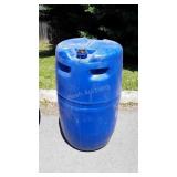 Blue poly 55 gallon Barrel with caps good usable