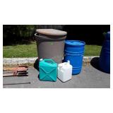 Several Water Containers, 30 gallon barrel,