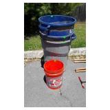 Containers group, 5 gallon bucket, 2 blue trash