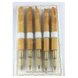 Five kadam wooden pens with brass nibs