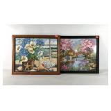 Two colorful paint by number style paintings,