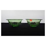 Two 7.5 inch diameter green depression glass