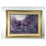 Fox hunt print, framed and double matted, 41x31