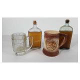 Barware, two older glass flask bottles with Dad