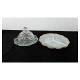 Glassware, includes milk glass divided plate and