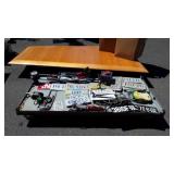 License plates, work light, Black & Decker drill,