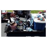 Large tote with lid, atwood toilet seat, CDs and