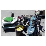 Golf clubs , golf balls, AstroTurf style locking
