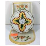 White marble embellished mobile stand with clock