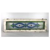 Early leaded glass panel, chippy paint, 53x16