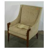 Mid-century chair, nubby, neutral upholstery,