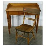 Desk and chair, age wear as shown, desk top is