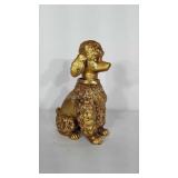 Ceramic Gold poodle dog with bobbing head. Stands