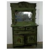 Early sideboard and hutch, carved details, veneer