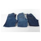 Three pairs of jeans, includes Levi Steauss and