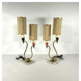 Pair of double light table lamps, marble bases