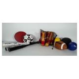 Sports lot: metal baseball bats, soccer ball,