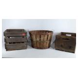 18" apple basket and two crates, 12.5" × 16.5" ×