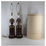 Pair of brass eagle lamps with lantern style