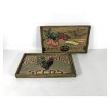 Two farmhouse style wall hangings, seed labels,