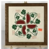 Needlework, cross stitch watermelons, framed