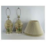 Pair of floral Asian lamps, 27" tall, with some