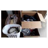 Skid lot, bedspread, hamper,backpacks, clock,
