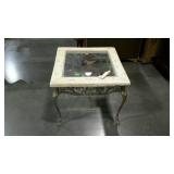 Metal framed side table with man-made stone and