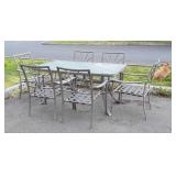 7pc Outdoor Table Set, 5ft glass top Table with 6