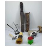 Shaving collection: old razor sharpener, two